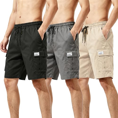 La mejor comparación de Pantalones cortos para Hombre comprados en linea. 49 PEOWND Pantalones Cortos Hombre 3 Piezas,Short Casual Hombre,Cintura Elástica con Bolsillos Versátil (MX/US, Alfa, Mediano, Regular, Regular, Negro + Gris + Caqui)