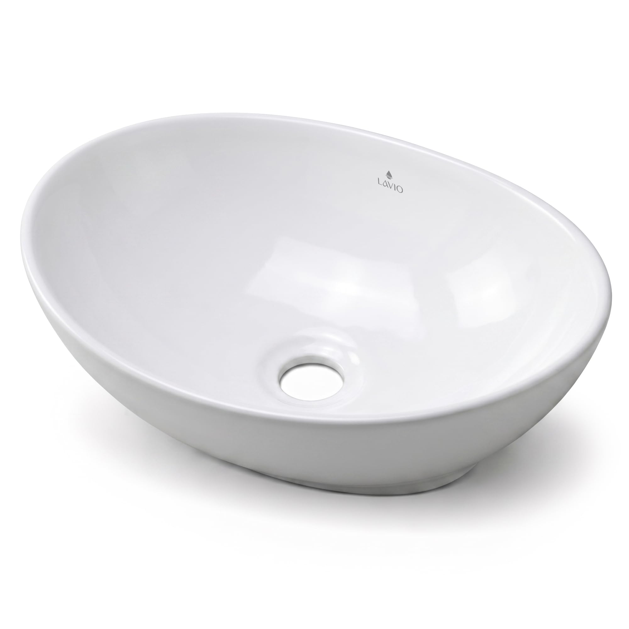 AKORD Lavabo sobre Encimera Ovalado OVALIS de Cerámica para Baño y Aseo, 41 x 33 x 14,5 cm, Blanco brillante