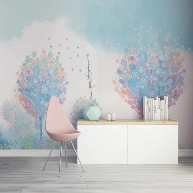 Papier peint 3D forêt bleue panoramique haut de gamme salon