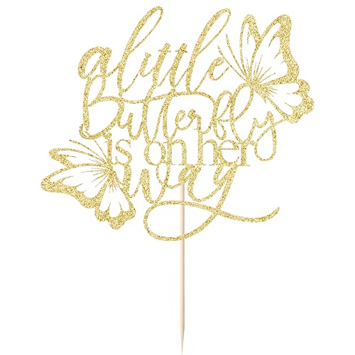 A Little Butterfly Is On Her Way Cake Topper,Butterfly Themed Cake Decoration，Great For Baby Shower, , Welcome Baby, Gender Reveal Party Decoration Supplies (Rose Gold) (Golden) #TOP1