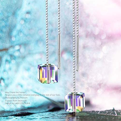 LADY COLOUR Mothers Day Jewelry Gifts for Mom Gifts for Women Dangle Drop Thread Earrings 925 Sterling Silver with Swarovski Crystals Birthday Anniversary Romantic Gift for Women Wife Girls Girlfriend