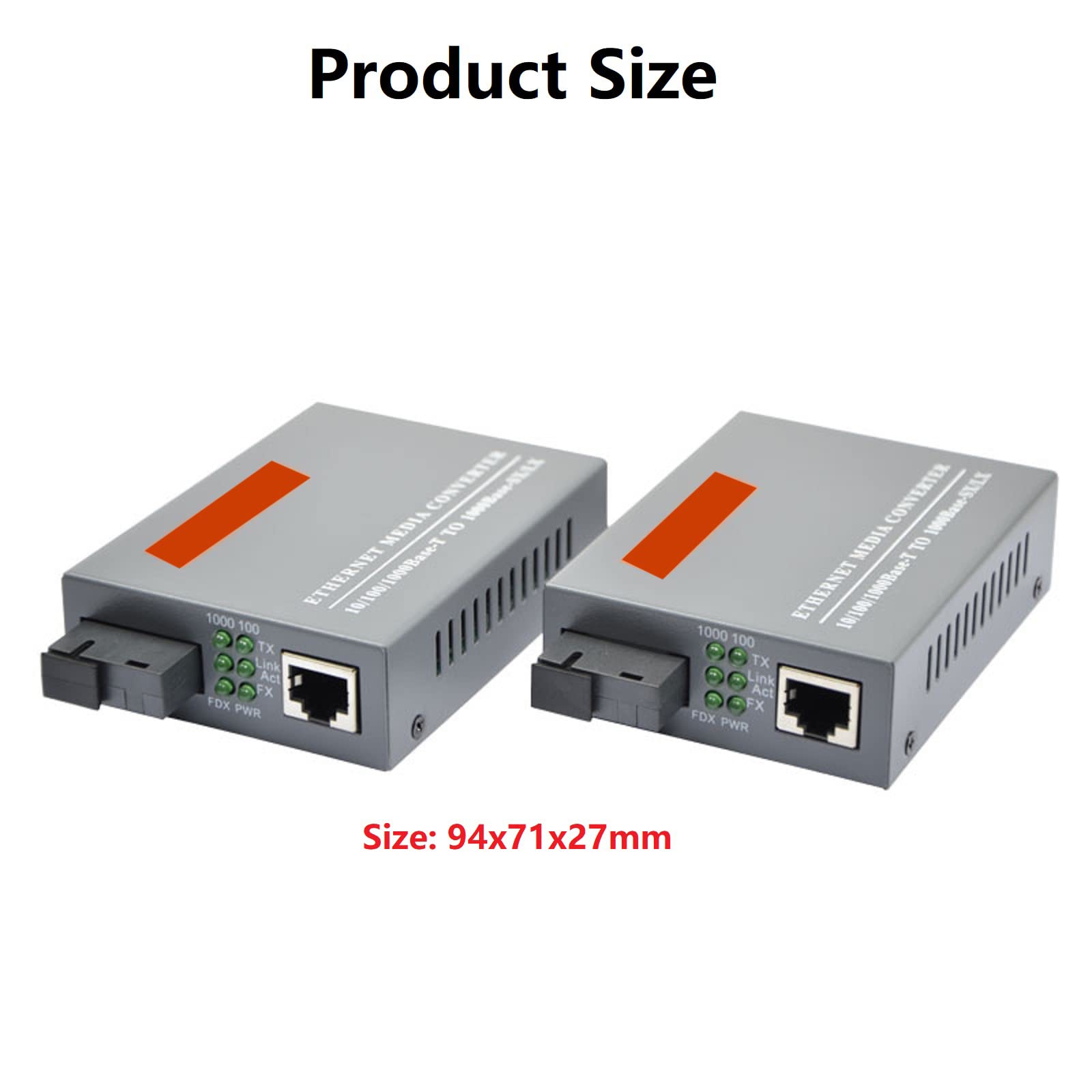 MOUDOAUER Lot de 2 convertisseurs de médias Gigabit Ethernet rapide 1,25 Gbit/s, port SC 10/100 M/1000 M, 3 km vers port RJ45, fibre SC monomode, jusqu'à 3 km