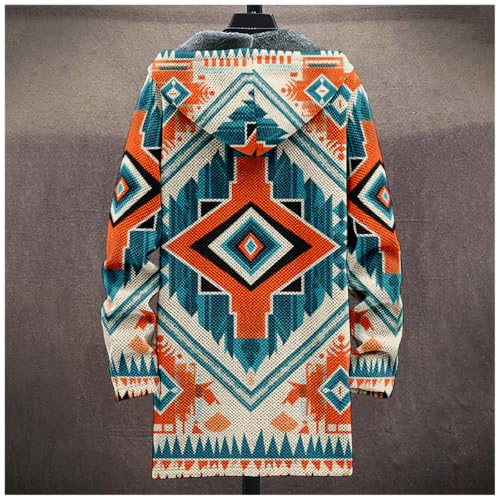 Oversized Western Aztec Long Hooded Cardigan for Men Ethnic Vintage Tribal Print Sweater Coat with Pockets3