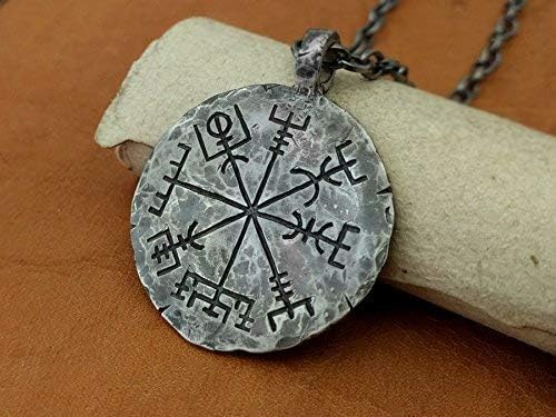 Miniatura 7 de Baldur Jewelry - Collar de brújula vikinga de plata de ley 925 con colgante Vegvisir Collar de joyería nórdica martillado a mano - Regalos vikingos