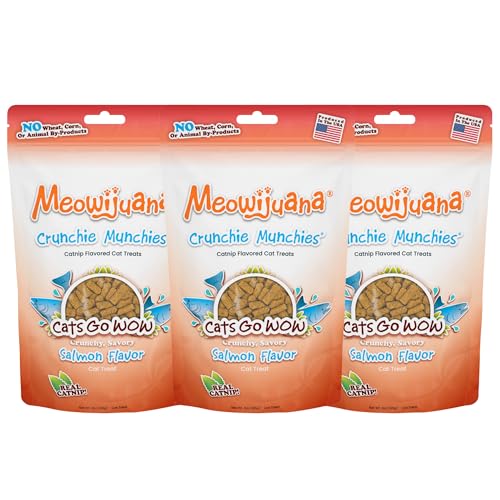 Meowijuana Crunchie Munchie Catnip Treats | Salmon Trio | Made with Organic Catnip | Produced in The USA | Low Calorie Cat Snack