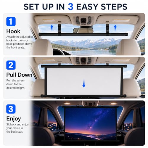 Car Projector Screen - Pantalla portátil de proyector 16:9, enrollable manual para auto, SUV, RV, camping y uso al aire libre miniatura 5