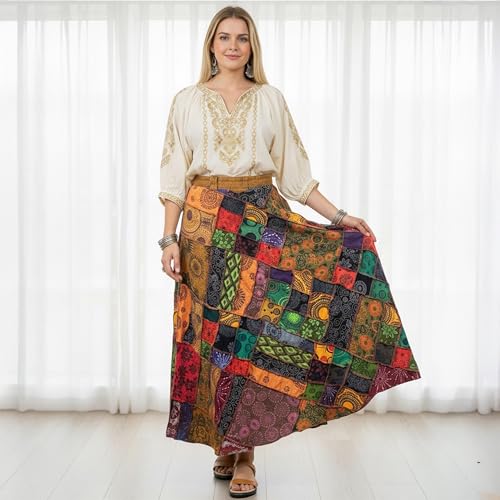 Image of Agan Boho Maxi Wrap Skirt for Women, Tie Dye Cotton Long Flowy Summer Skirt