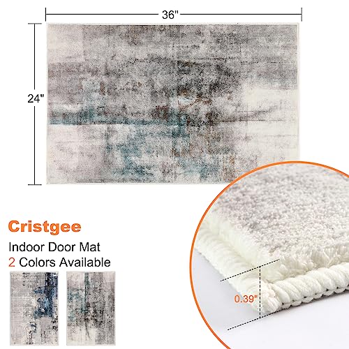 Door Mat, Front Indoor Door Mat Faux Wool Non-Slip Entryway Rug Absorbent Abstract Throw Rug For Indoor Entrance Hallway Laundry Room, High Traffic Areas, 24 X 36 Inches, Splash-Ink Lake Blue/Gray #TOP1