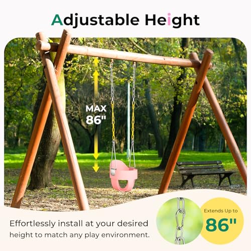 Image of DECORLIFE Toddler Swing - High Back Full Bucket Seat for Ages 1-3, 330lb Capacity, Baby infant Swing Outdoor with Safety Design, Plastic-Coated Chains, Carabiners for Backyard, Playground, Garden-Pink