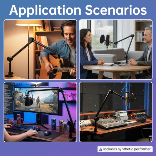Image of Microphone Stand, Suspension Boom Arm Heightened Design with Desk Mount Clamp, 360 Rotatable,5 /8 inch to 3 /8 inch Adapter, for Podcast, Streaming,Voice-over, Gaming, Recording, Studio, Home Office