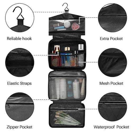 MNSRUU Hanging Toiletry Bags for Women Travel, Gothic Black Skull Moth Toiletry Organizer Portable Travel Toiletry Bags Clear Wash Bags Makeup Bag Cosmetic Bag4