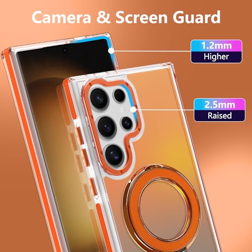 Image of Magnetic for Samsung Galaxy S23 Ultra Case with Stand [Compatible with Magsafe] [Cute Fluorescent Design] [1 Screen Protector] Slim Translucent Matte Case for Galaxy S23 Ultra 6.8 inch, Orange