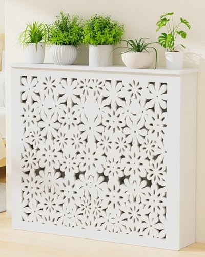Cache-radiateur moderne blanc meuble étagère MDF design lattes 90cm - 7