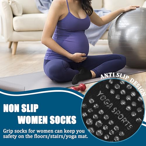 Image of HYCLES Grips Pilates Socks for Women Yoga Non-Slip Socks Barre Workout Gym Hospital Sticky Slipper Socks 3 Pairs