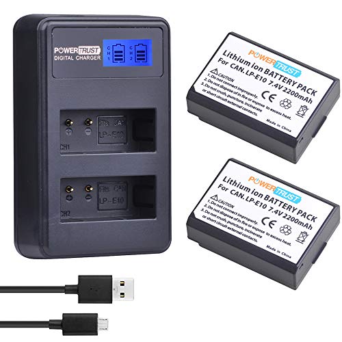 Powertrust 2-Pack Lp-E10 Battery Lp E10 Lpe10 Batteries And Lcd Usb Dual Battery Charger For Canon Eos Rebel T3, T5, T6, T7, Kiss X50, Kiss X70, Eos 1100D, Eos 1200D, Eos 1300D, Eos 2000D #TOP8