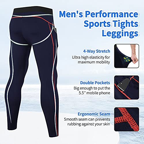 Wragcfm Mens Compression Leggings,Dry Fit Active Mens Leggings Athletic Workout Compression Pants Sports Tights Leggings With Pockets Moisture Wicking (Navy,M) #TOP3