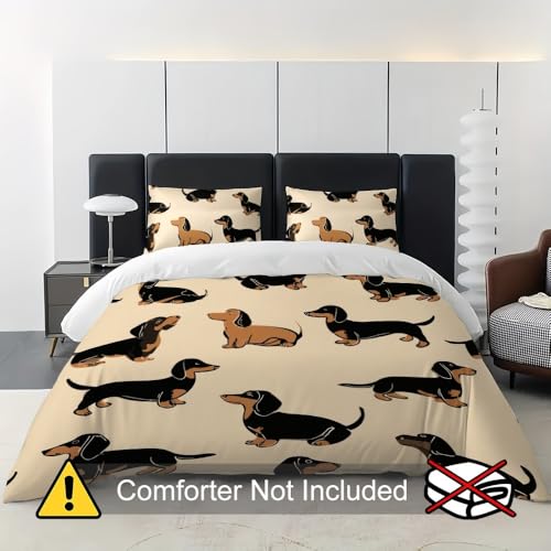 Housse de couette 240x220 teckel avec 2 taies d'oreiller microfibre