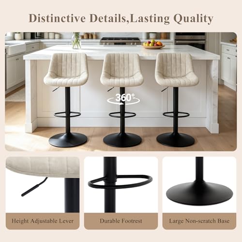 Butacos Giratorios de Bar, Set de 2, Altura Ajustable (21,7''-31''), Sin Apoyabrazos, Asiento en Cuero Sintético para Isla de Cocina o Bar en Casa, Color Gris-Negro miniatura 3