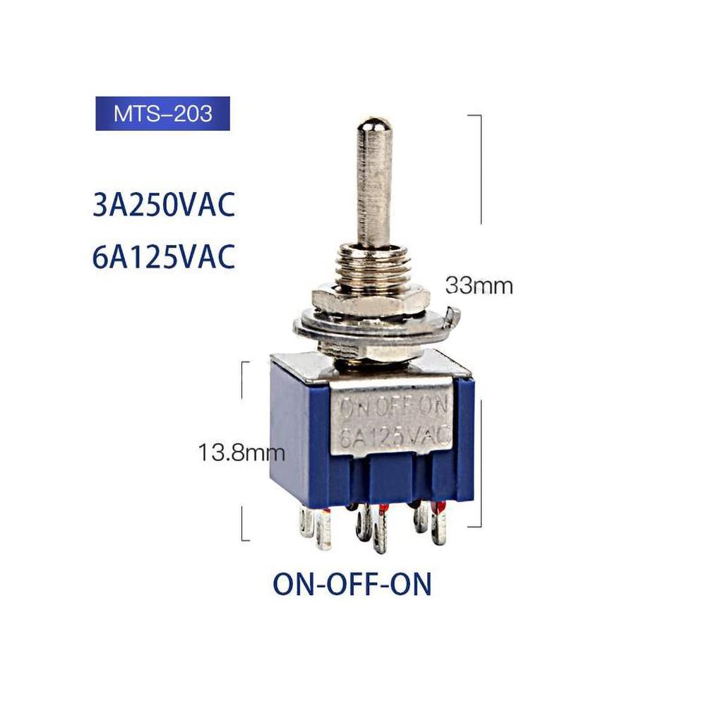 2 Pezzi Interruttore A Levetta MTS-202 SPDT 3A 250V / 6A 125V AC, On-On, 3 Pin