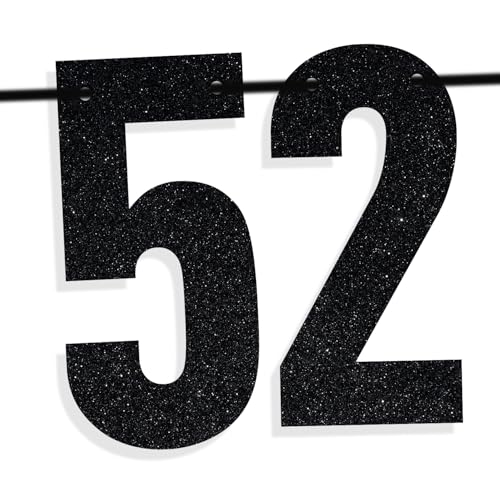 Image of Black Glitter Holy Shit You're 52 Banner, Happy 52nd Birthday /Cheers to 52 Years, Funny 52 Years Old Party Decorations Supplies