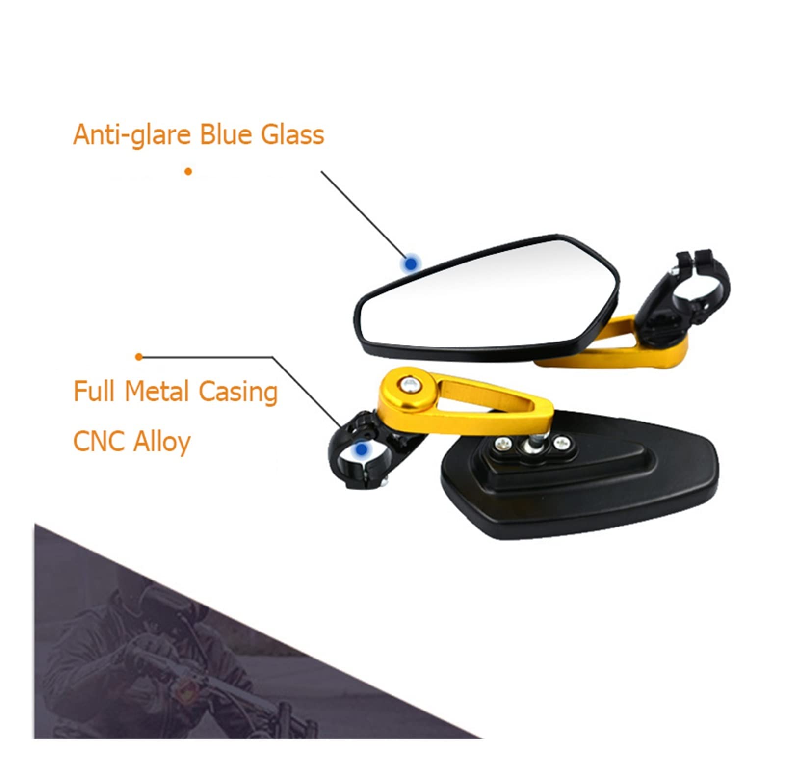 Rétroviseurs Moto 2 Pièces Moto Aluminium 7/8 "22mm Barre Fin Côté Rétroviseur Universel Moto Vélo Guidon Rétroviseurs Universels Rétroviseurs Latéraux de Moto(Gold)