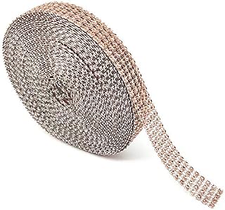 Benvo 4 Row 10 Yard Acrylic Bling Diamond Rhinestone Ribbon Wrap Roll for Wedding Cakes, Birthday Decorations, Baby Shower Events and Arts and Crafts Projects, 0.8x 30FT, Rose Gold
