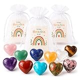 Milaboo 12er Set Herzsteine für Dich fertig verpackt – Bunte Naturstein Herzen mit Karte und Organzasäckchen, kleine Glückssteine zum Verschenken, Sammeln (12er Set - 25 x 14 mm)