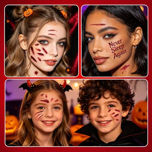 Halloween Fake Blood Makeup, Face Scars Temporary Tattoos for Women Adults - image 6