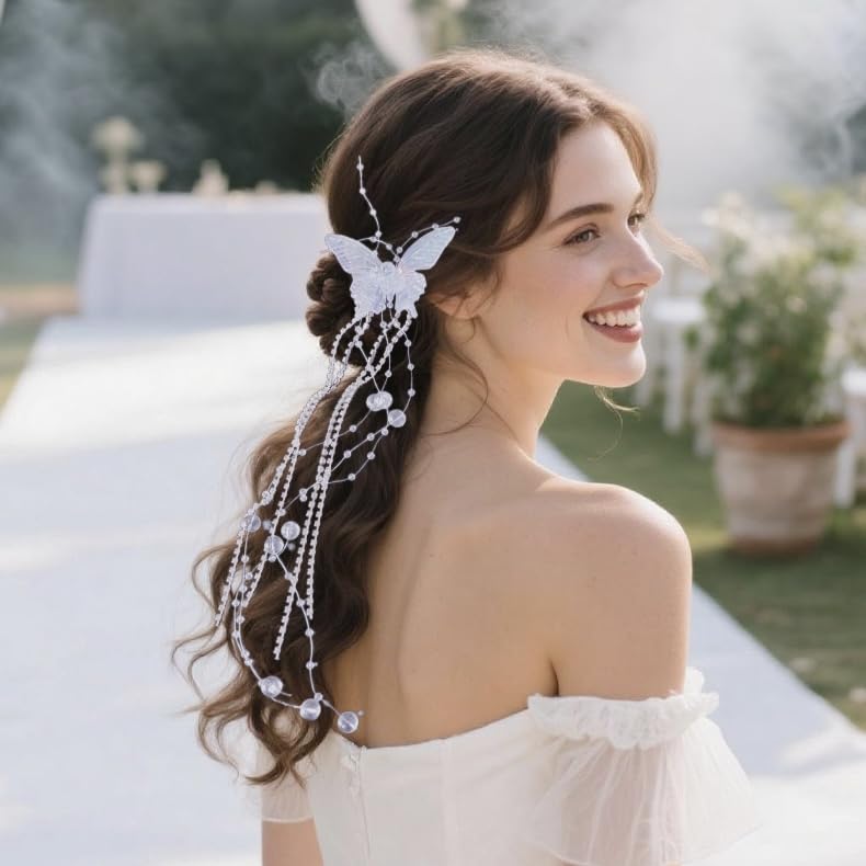 2 Pzas Pinzas para Cabello Mariposa con Borla y Cristal miniatura 6