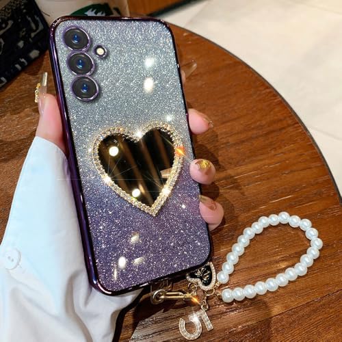 Coque Samsung Galaxy A15 lavande avec lanière amovible et miroir