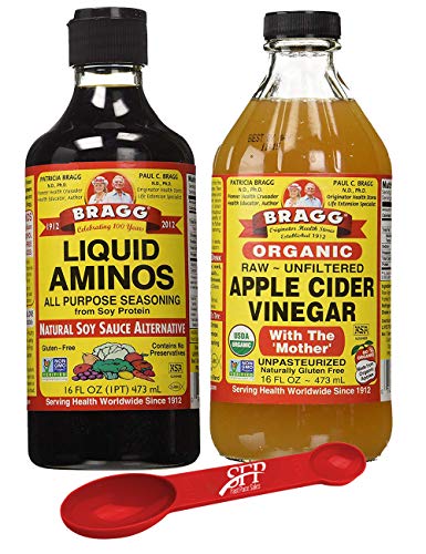 Bragg's Health Variety Pack: Bragg Organic Liquid Aminos 16 oz + Bragg's Apple Cider Vinegar Organic Raw Unfiltered, 16 Oz