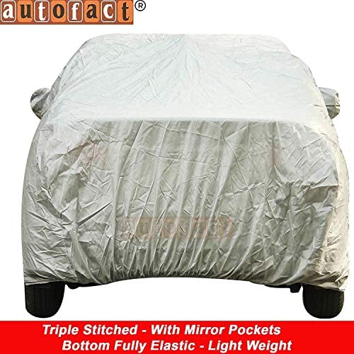 Image of Autofact Car Body Cover with Mirror Pockets Compatible for MG Astor (Triple Stitched, Bottom Fully Elastic, Silver)