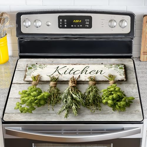 Image of NYZE Stove Cover for Electric and Glass Stove Tops 3-in-1 Stove Mat, Heat Resistant Counter Protector Mat, Non-Slip Surface & Drying Rack (Herb, 28.5 inchLx20.5 inchW)