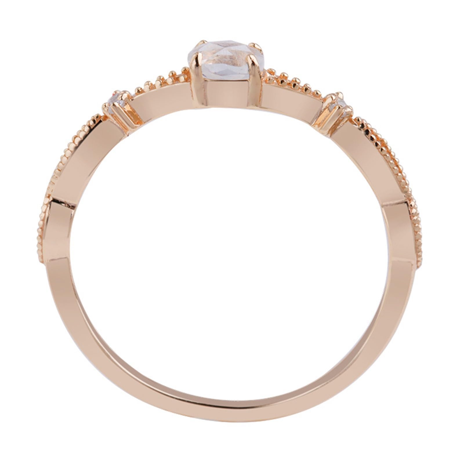 Anillo fino de oro rosa de 9 quilates, 14 quilates y 18 quilates para mujer, anillo de compromiso con piedra lunar infinita, oro real