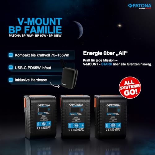 PATONA Platinum 155Wh V-Mount Akku 10500mAh PD65W USB-C, D-Tap, USB-A & DC – Ansicht 2