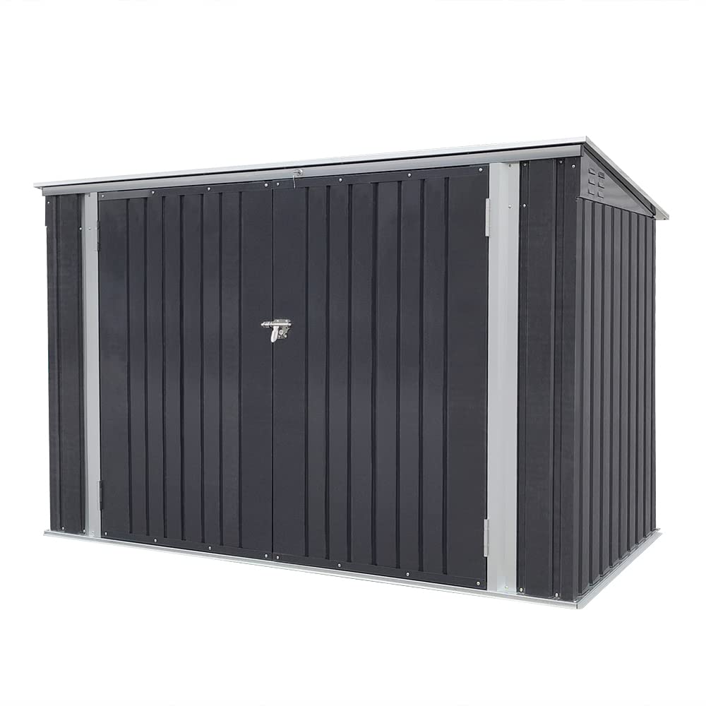 Galvanized Steel Garden Storage Box - Metal Bike Tool Shed - Holds 3 Bicycles