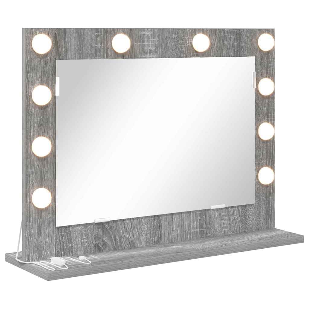 KGHFDVB LED Vanity Mirror Rectangular Grey Sonoma 60 x 45 x 18 cm with Integrated LED Strip Lights, Plane Mirror for Bedroom, USB Powered Vanity with Soft Warm White Illumination