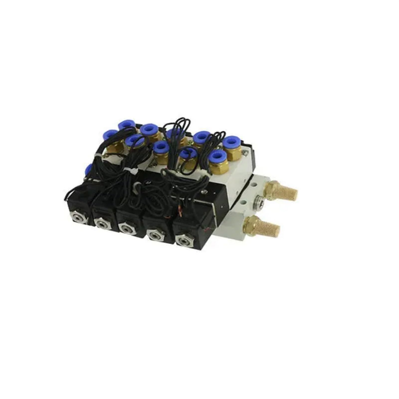 IEUMJNAT 4V110-06 5 Way Quintuple DC12V/24V/AC 110V/220V Solenoid Valve Mufflers Quick Fittings Base Set(AC220V)