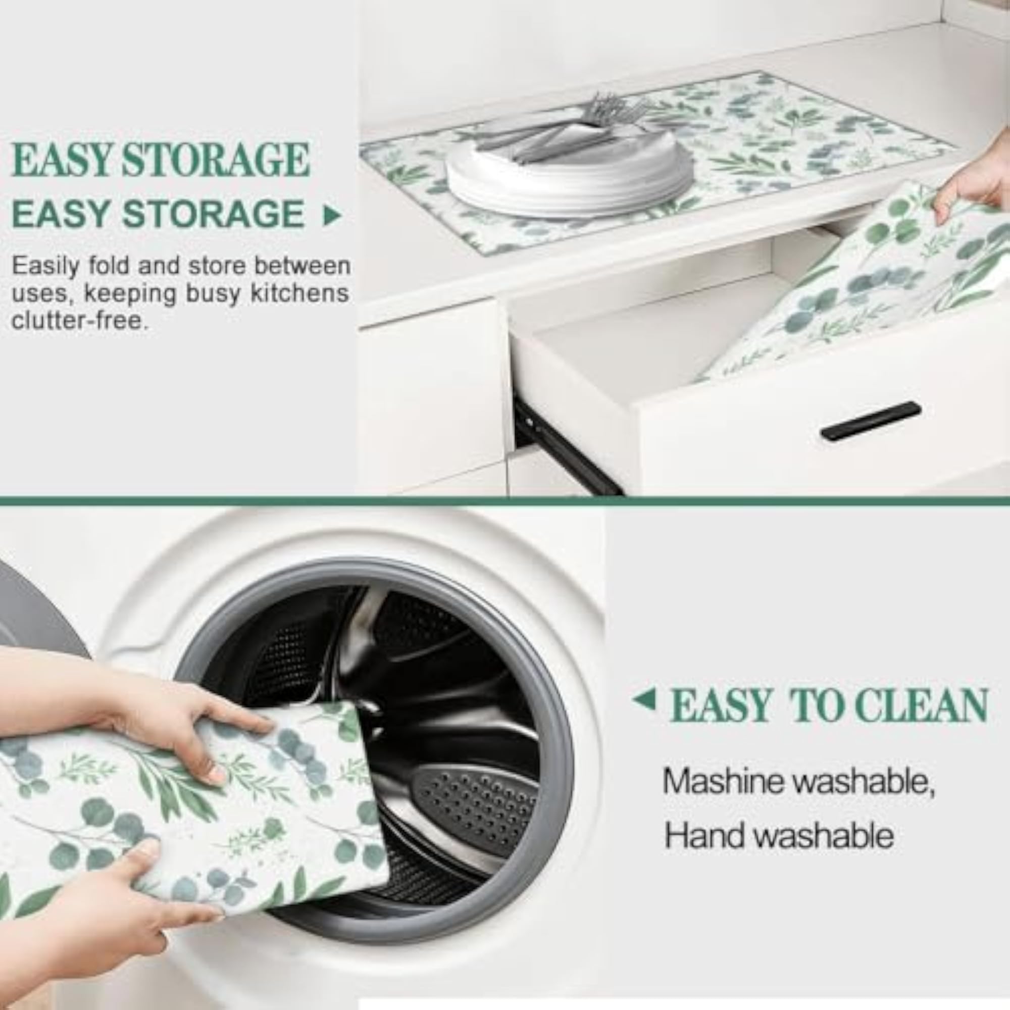 Sage Green Dish Drying Mat, Microfiber Absorbent