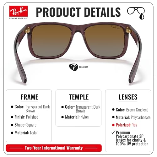 Image of Ray-Ban RB4165 JUSTIN CLASSIC Square Shaped Sunglasses for Men with Official RAYBAN Eyewear Kit