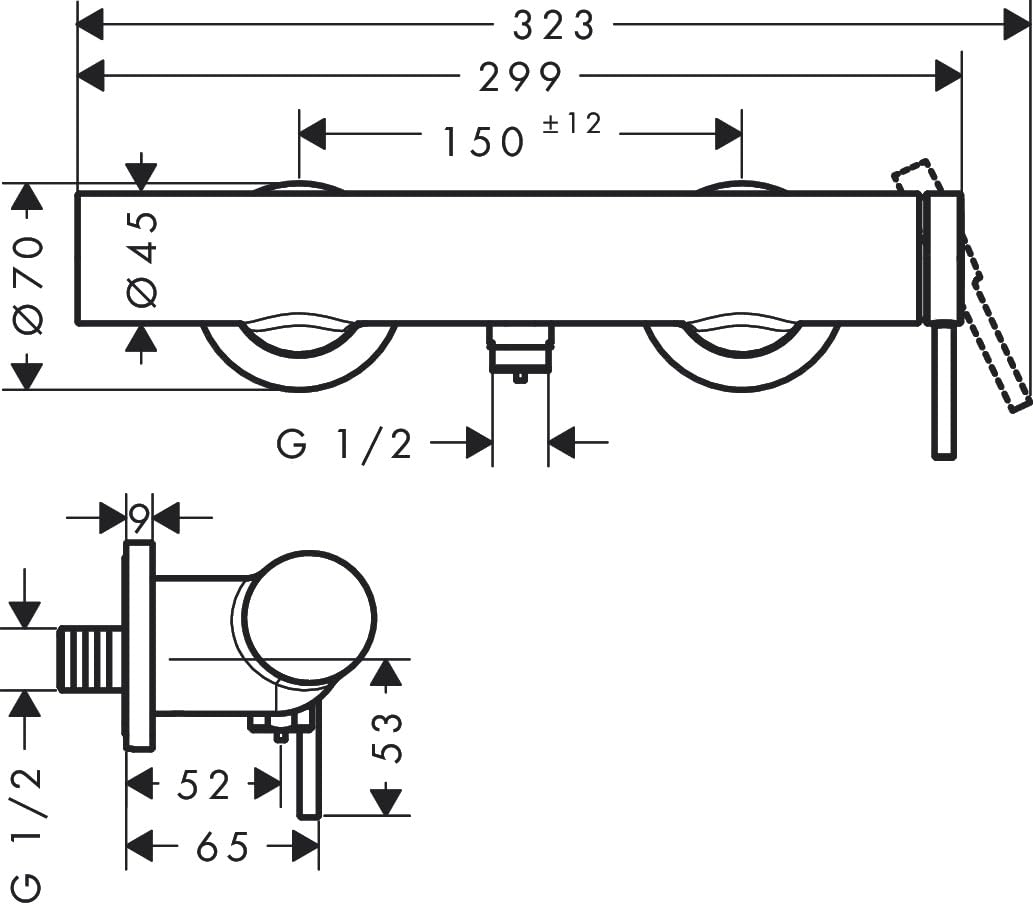 hansgrohe Tecturis S, grifo de ducha visto para 1 función, grifo monomando ducha, mezclador monomando de ducha, cromo