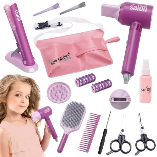 Estilismo y Peluquería Conjunto Juego Belleza,Set de Juegos de 14 Piezas de Salón de Belleza para Niñas,Pretend Maleta de Maquillaje para Niños,para Niñas de 3 Años.