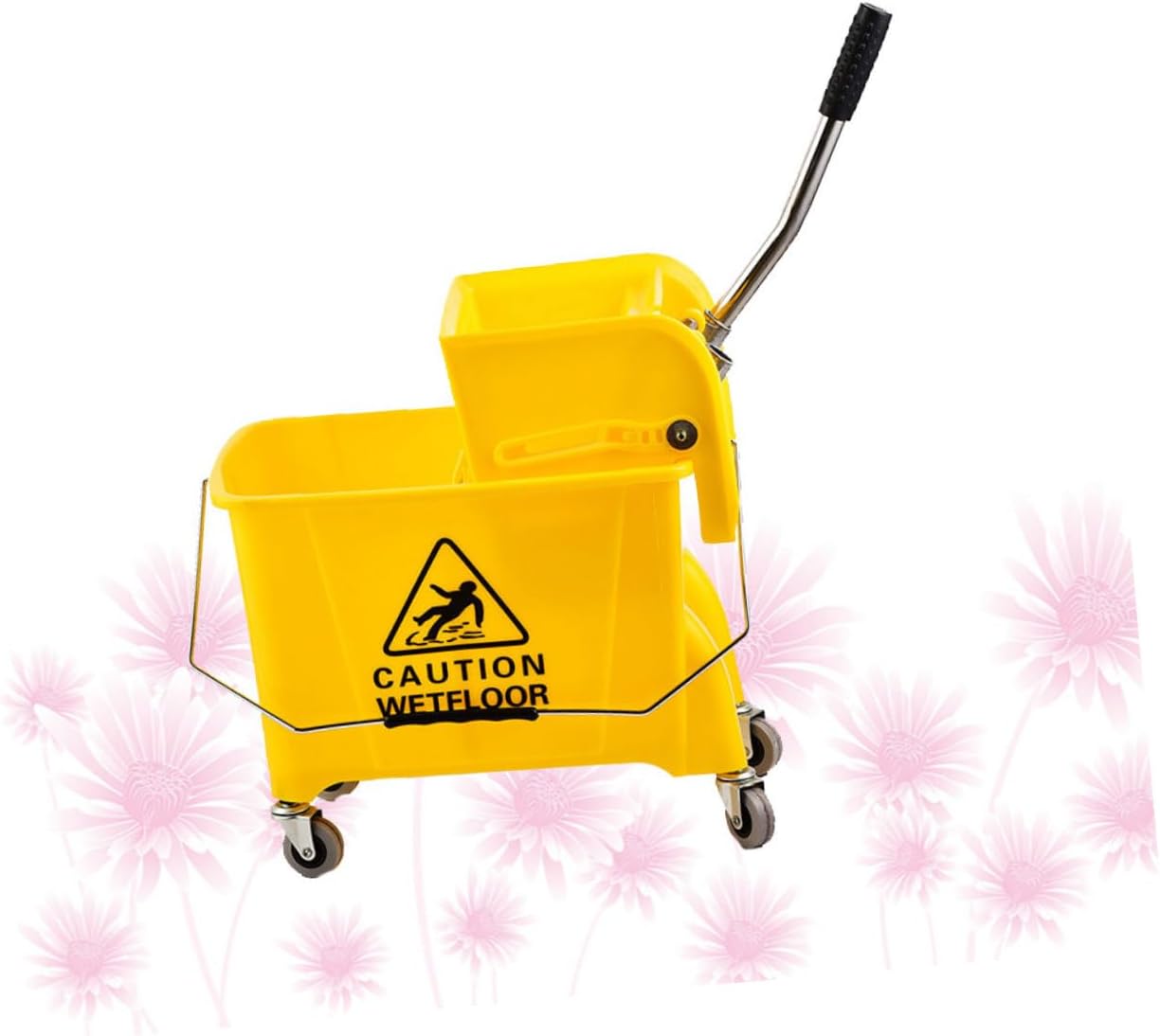 PartyKindom Mop Bucket Wheels with Side Press Durable Yellow Commercial Mop Cleaning Accessory Smooth Rolling Casters for for Use