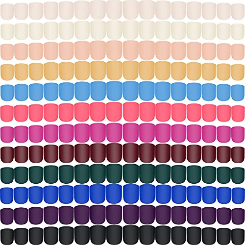 288 Pieces Short Square Matte Press on Nails Artificial Fake Nail Full Cover False Nails Colorful Solid Color Acrylic Fake Fingernail Tip Kit for Nail Art Salon (Fresh Color)