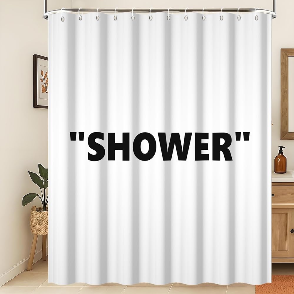 Xiaoterna Black and White Shower Curtain Modern Abstract Art Funny Terse Word Waterproof Bathroom Curtain Contemporary Minimalism Aethetic White Mildew Resistant Bathroom Decoration 200x180cm