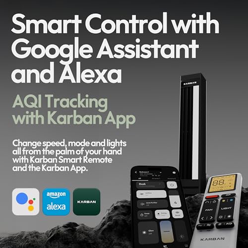 Image of KARBAN Airzone Smart Bladeless ceiling Fan & Light - BLDC Fan, App + Google /Alexa, Energy-Efficient, remote control | 6 Speed | Swing Mode | Home (Black)