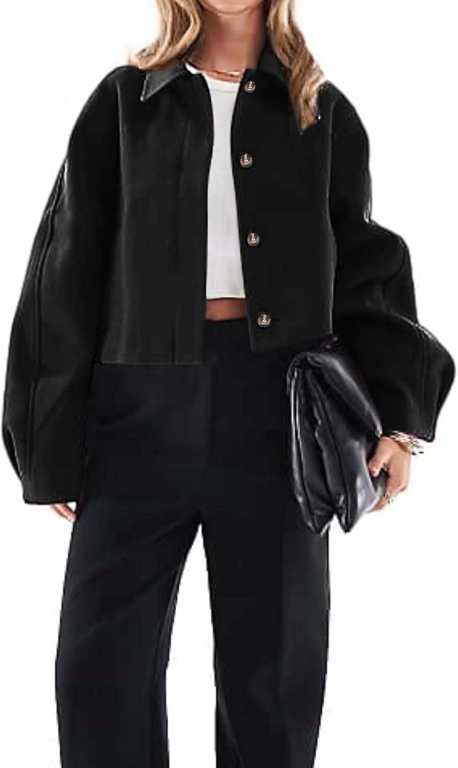 Cicy Bell Womens Cropped Pea Coat Casual Button Down Short Jackets Fall Winter Outerwear - Image 4