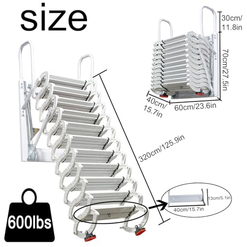 Takpylia REE126 12 Steps Attic Stairs,Wall Mounted Folding Loft Ladder,Retractable Collapsible Stairs,Extension Steps Ladder thumb #1