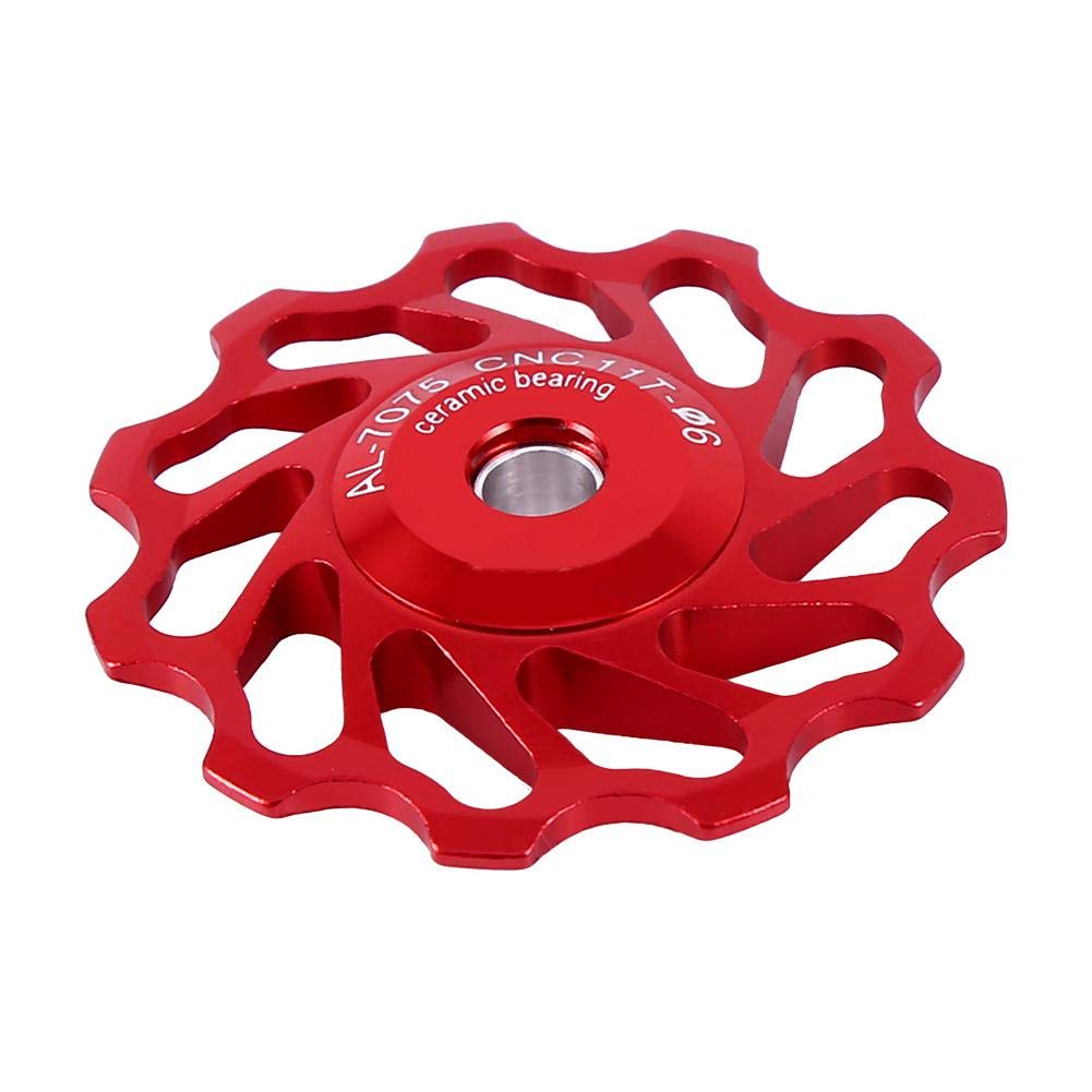 Elprico Ruota Fantino per Bici, 2 Pezzi puleggia in Ceramica puleggia in Lega di Alluminio Guida deragliatore Posteriore Accessorio per Bici (11T-Rosso)