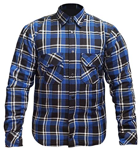 RKsports Motorcycle Lumberjack Kevlar Red Blue Shirt Men Ladies CE Armoured (Blue, L)
